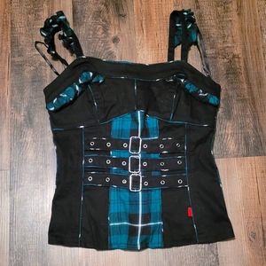 Tripp NYC Black & Green Plaid Corset Top sz L